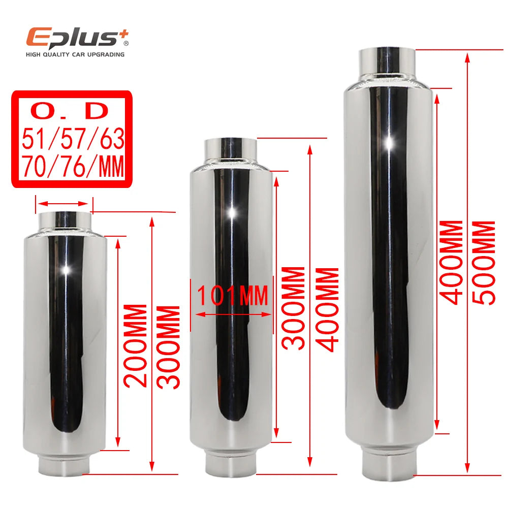 EPLUS Car Exhaust Systems Muffler Middle Pipe Universal Silver High Quality Stainless Steel Size O.D 51MM 57MM 63MM 70MM 76MM