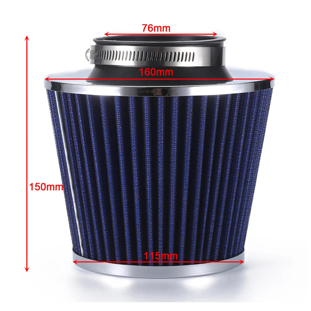 76mm Car Refitted Winter Mushroom Head Air Filter Intake Pipe Filter High Flow High Cold Air Filter Aluminum Pipe Kit